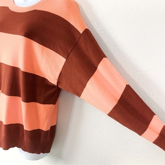 LOFT Wide Striped Poncho Sweater Peach/Sand Size XXS - Picture 5 of 9